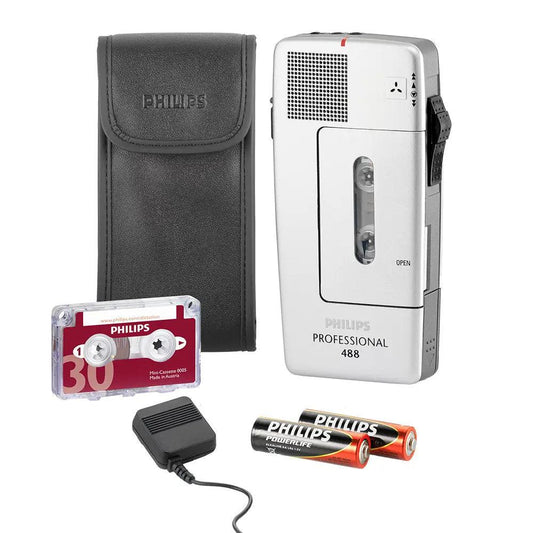 Philips Mini Cassette Recorder LFH - 488 with Sensitivity Switch & Turbo Wind - American Dictation