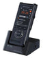 The Olympus OM System DS-9100 recorder on a white background in CR21 docking cradle